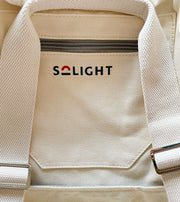 Solight backpack close up showing solight logo.